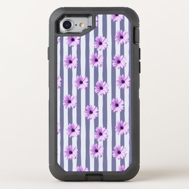 striped pattern with purple daisies otterbox iPhone case (Back)