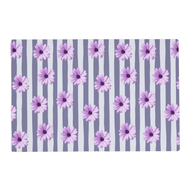 Striped Pattern with Purple Daisies Placemat (Front)