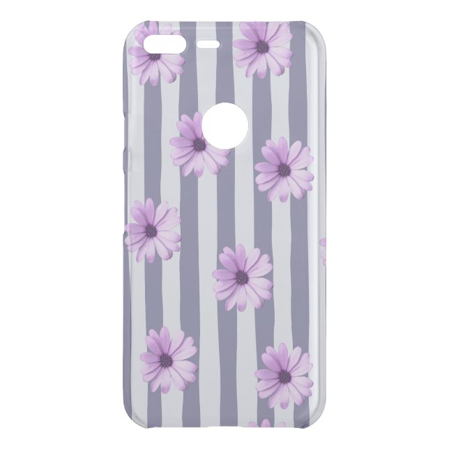 striped pattern with purple daisies uncommon google pixel XL case (Back)