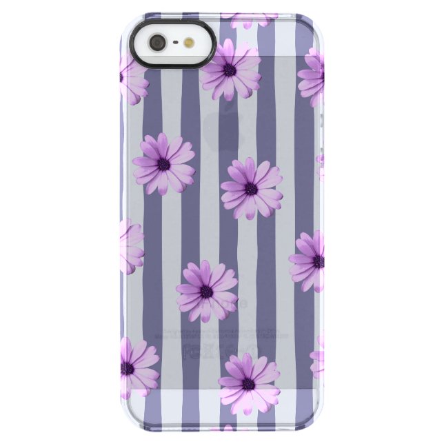 striped pattern with purple daisies uncommon iPhone case (Back)