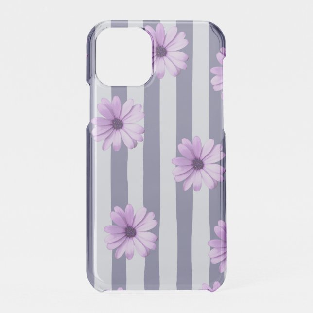 striped pattern with purple daisies uncommon iPhone case (Back)