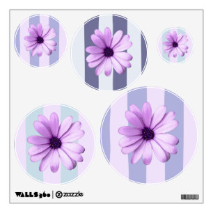 Striped Pattern with Purple Daisies Wall Decal