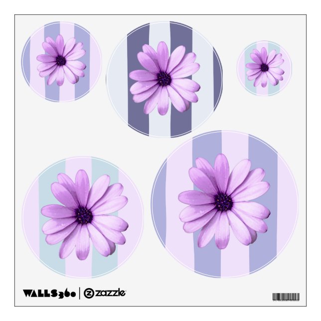 Striped Pattern with Purple Daisies Wall Decal (Front)