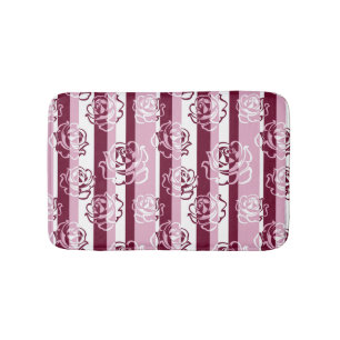 Striped pattern with roses bathroom mat