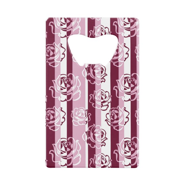 Striped pattern with roses credit card bottle opener (Front)