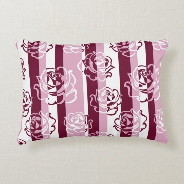 Striped pattern with roses decorative pillow (Front)