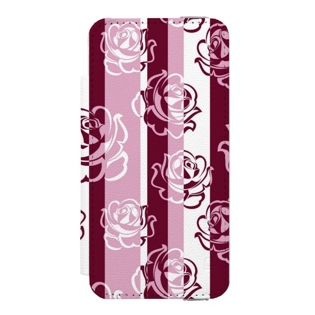 Striped pattern with roses incipio iPhone wallet case (Folio Front)