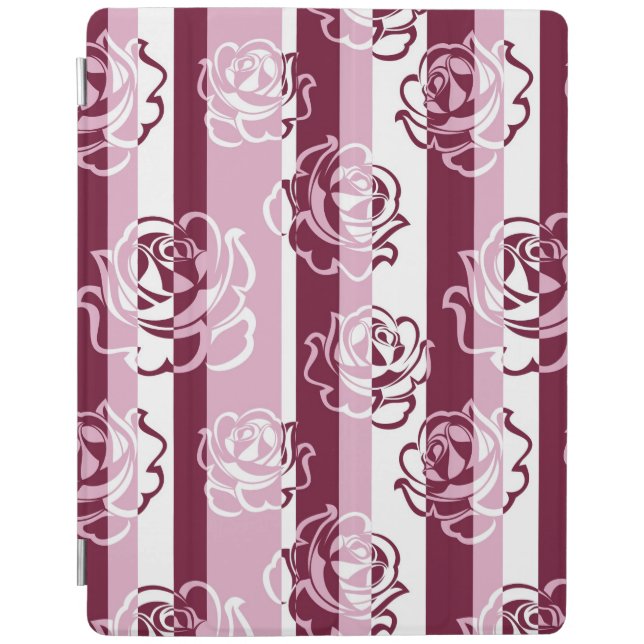 Striped pattern with roses iPad smart cover (Front)