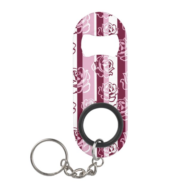 Striped pattern with roses keychain bottle opener (Front)
