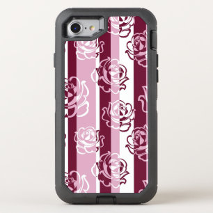 Striped pattern with roses OtterBox defender iPhone SE/8/7 case