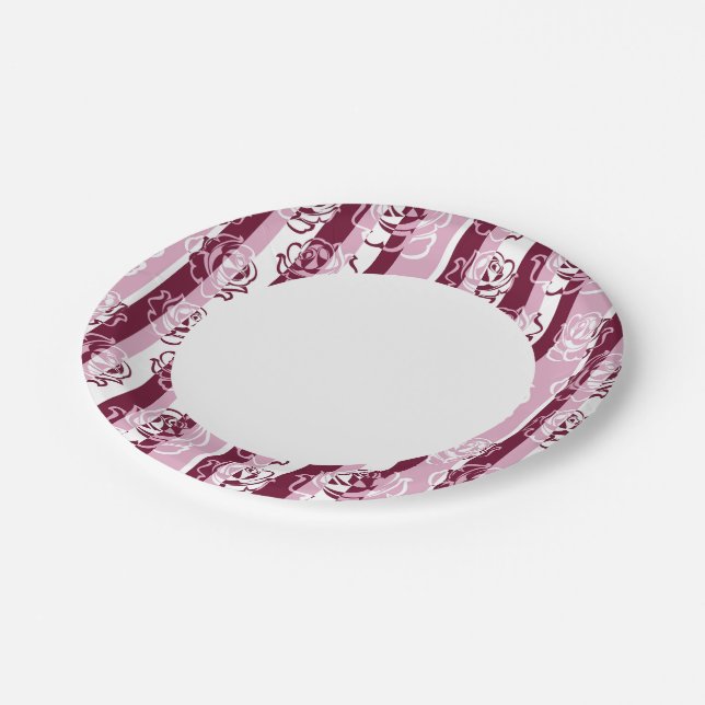 Striped pattern with roses paper plates (Angled)
