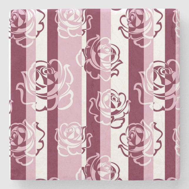 Striped pattern with roses stone coaster (Front)