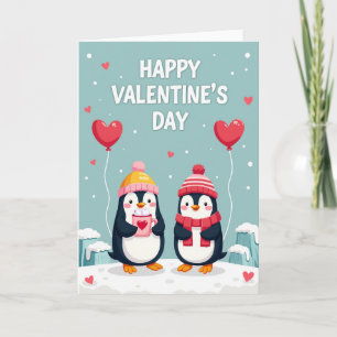 Striped Penguins Valentines Day Card