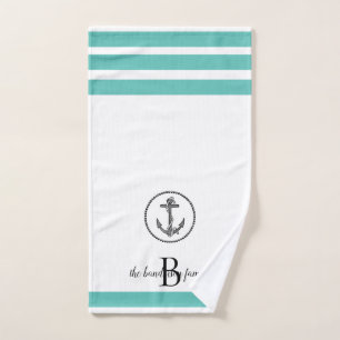 Striped Personalized Black Circled Anchor Hand Towel