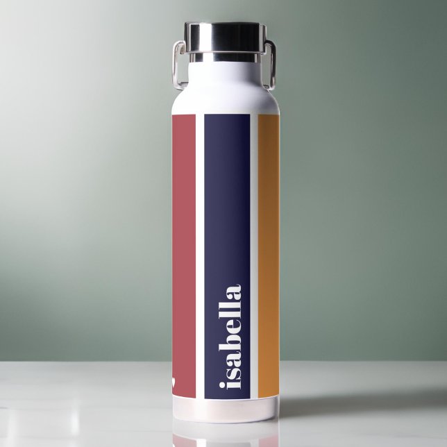 Striped Personalized Blue Yellow Red Water Bottle (Personalized Blue Yellow Red Striped Water Bottle)