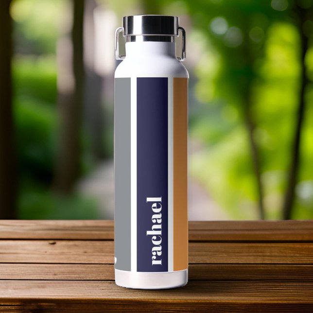 Striped Personalized Blue Yellow Water Bottle (Creator Uploaded)