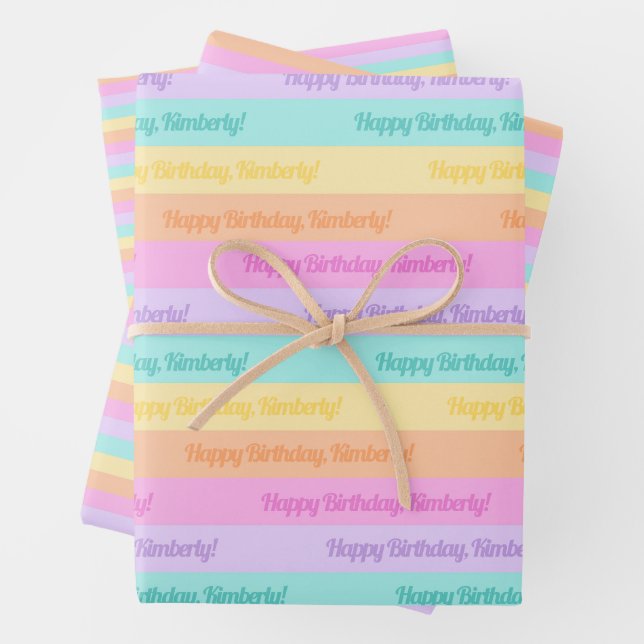 Striped Personalized Name Wrapping Paper Sheets (In situ)