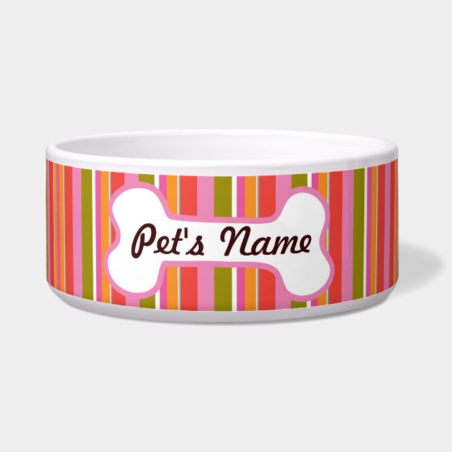 Striped Pet Bowl with personalized bone (Front)