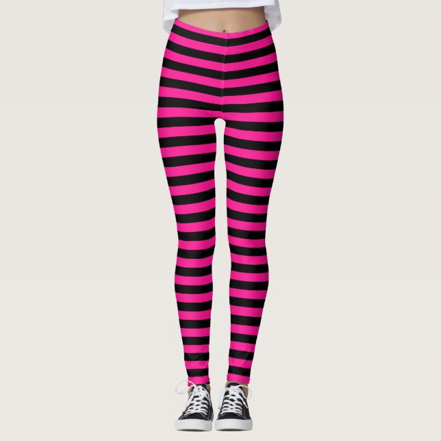 Striped Pink and Black Halloween Wicked Witch Legg Leggings (Front)
