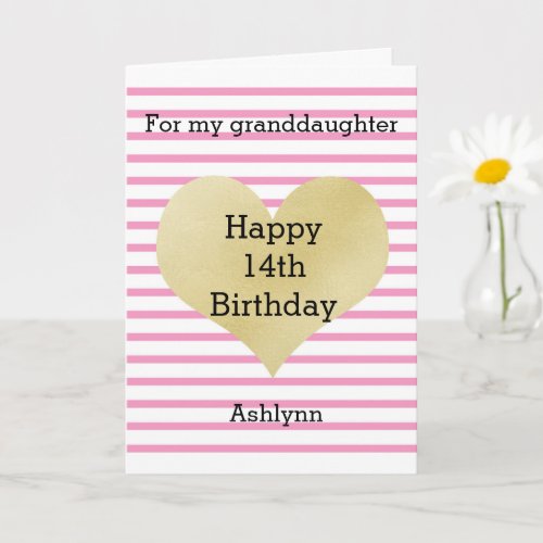 Striped Pink and Gold 14th Birthday Granddaughter