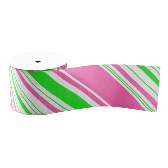 Striped Pink and Green Grosgrain Ribbon (Spool)