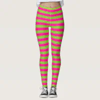 Bright Neon Pink and Green Horizontal Striped Leggings, Zazzle