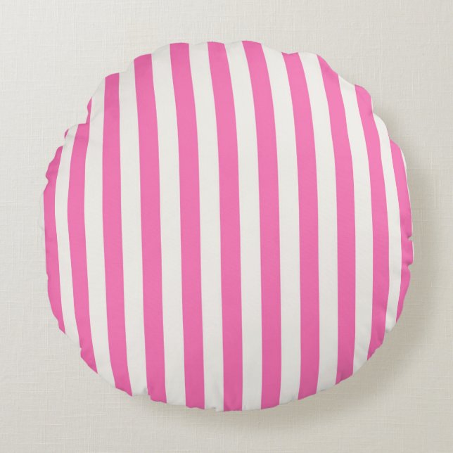 Striped Pink and White Throw Pillow (Front)