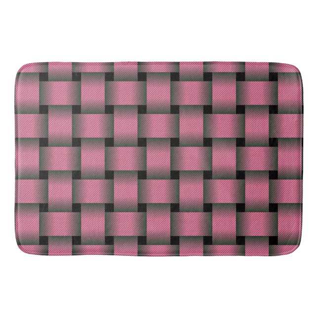 Striped Pink Basket Weave Bath Mat (Front)
