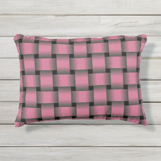 Striped Pink Basket Weave Outdoor Pillow