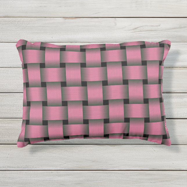Striped Pink Basket Weave Outdoor Pillow (Front)