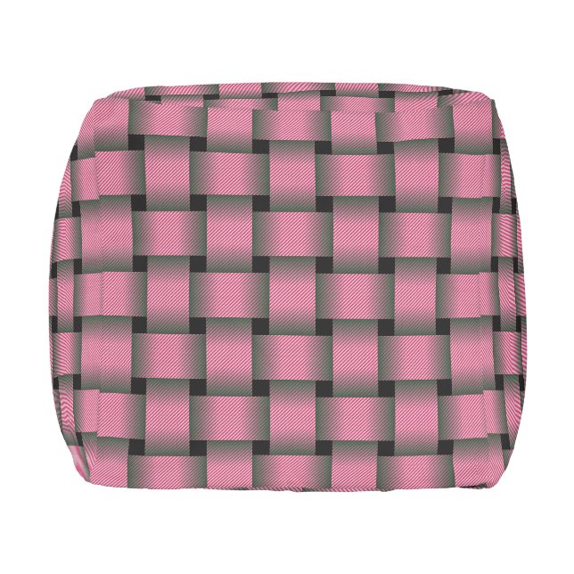 Striped Pink Basket Weave Outdoor Pouf (Left)