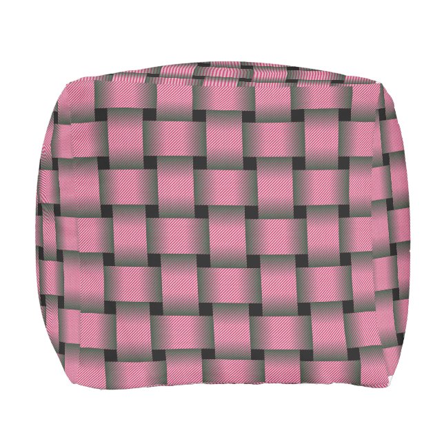Striped Pink Basket Weave Outdoor Pouf (Front)