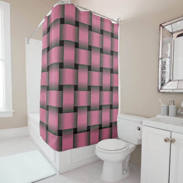 Striped Pink Basket Weave Shower Curtain (In Situ)