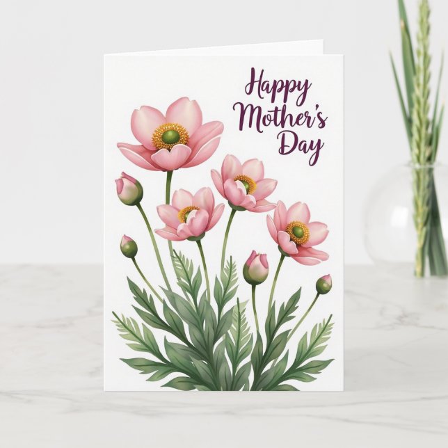 Striped Pink Blossom Greetings Card (Front)