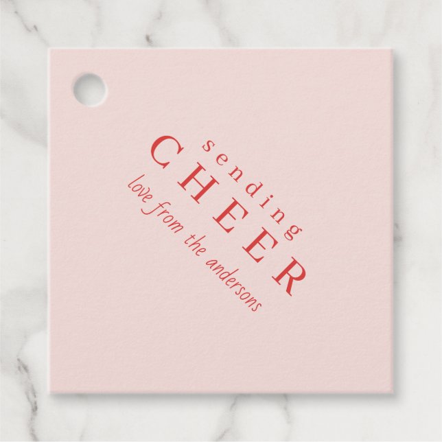 Striped Pink Christmas Holiday Gift Tags (Front)