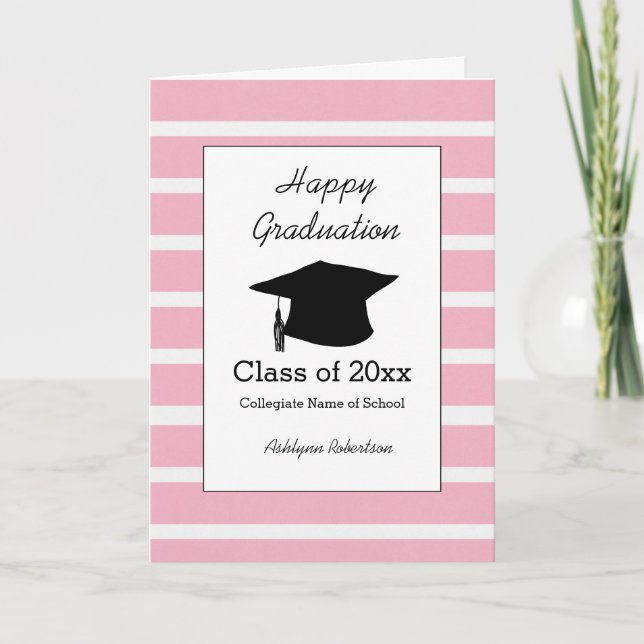 Striped Pink Class of 2025 Graduation Card (Front)