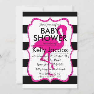 Striped Pink Flamingo Baby Shower Invitation