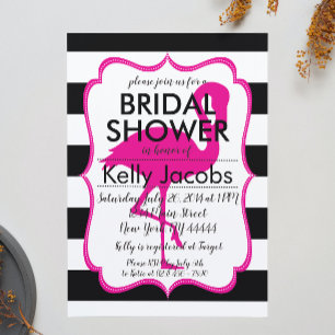 Striped Pink Flamingo Baby Shower Invitation