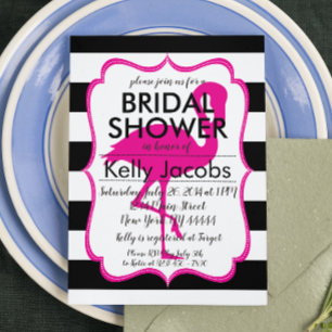 Striped Pink Flamingo Bridal Shower Invitation
