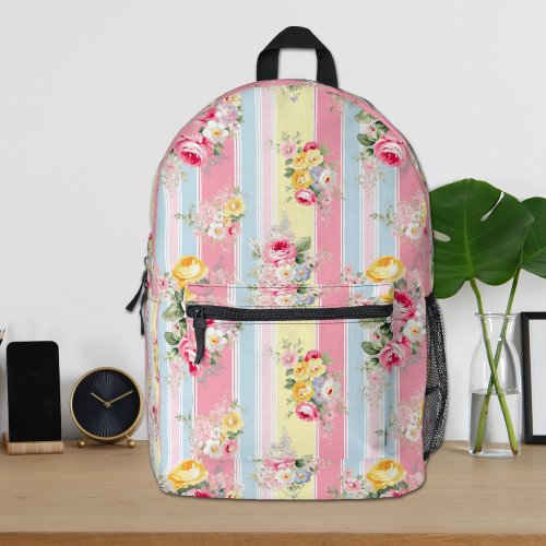 Striped Pink Floral Backpack