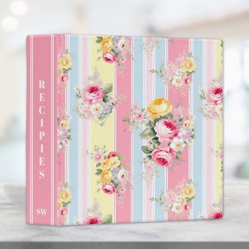 Striped Pink Floral Recipe Binder