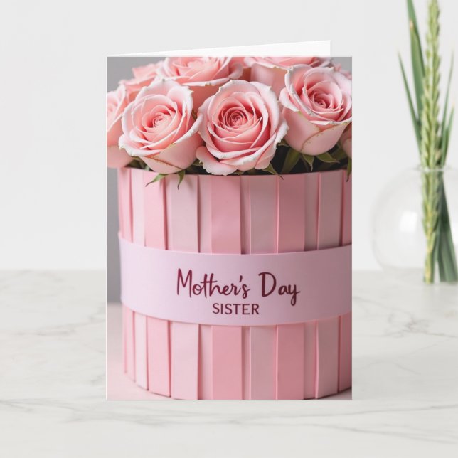 Striped Pink Floral Rose Bouquet Card (Front)