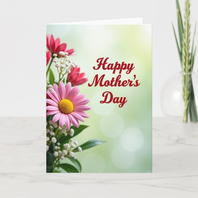 Striped Pink Flower Mothers Day Card (Front)