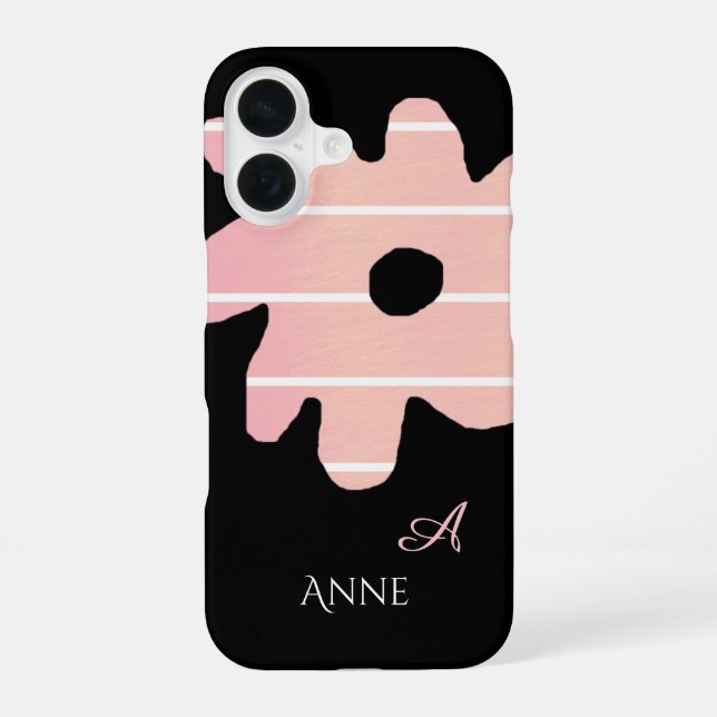 striped pink flower with name & initial iphone case (Back)