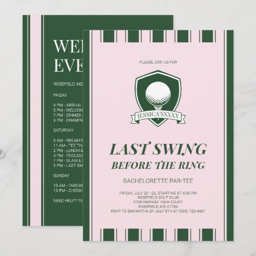 Striped Pink Green Last Swing Golf Bachelor Party Invitation