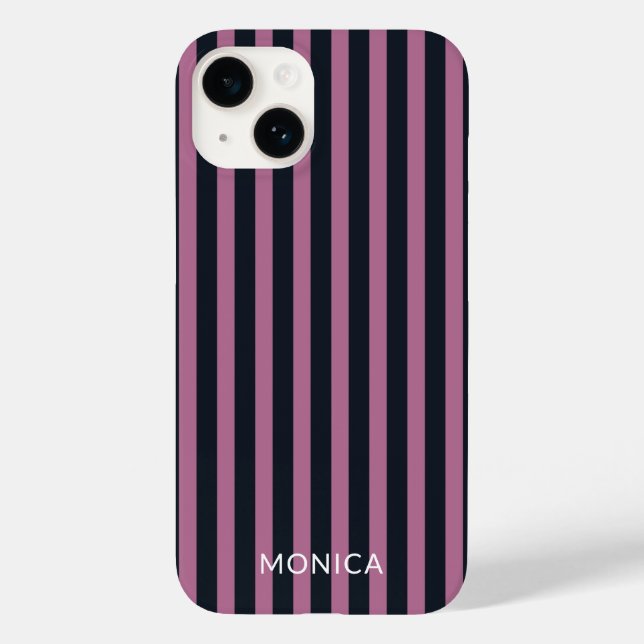 striped pink | navy custom name  Case-Mate iPhone case (Back)