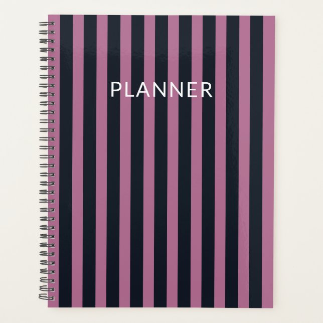 striped pink | navy custom name  planner (Front)
