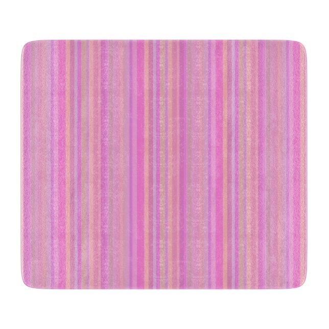 Striped Pink Pastel Retro Glass Cutting Board (Front)
