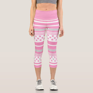 Striped pink pattern with stars capri leggings