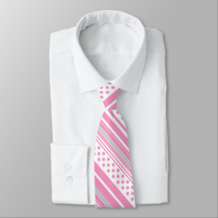 Striped pink pattern with stars neck tie
